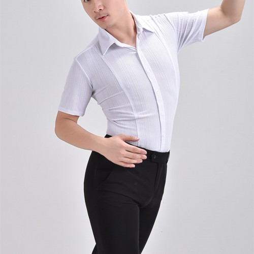 Men black white latin ballroom dance shirts short long sleeves jive tango flamenco chacha dance tops for male